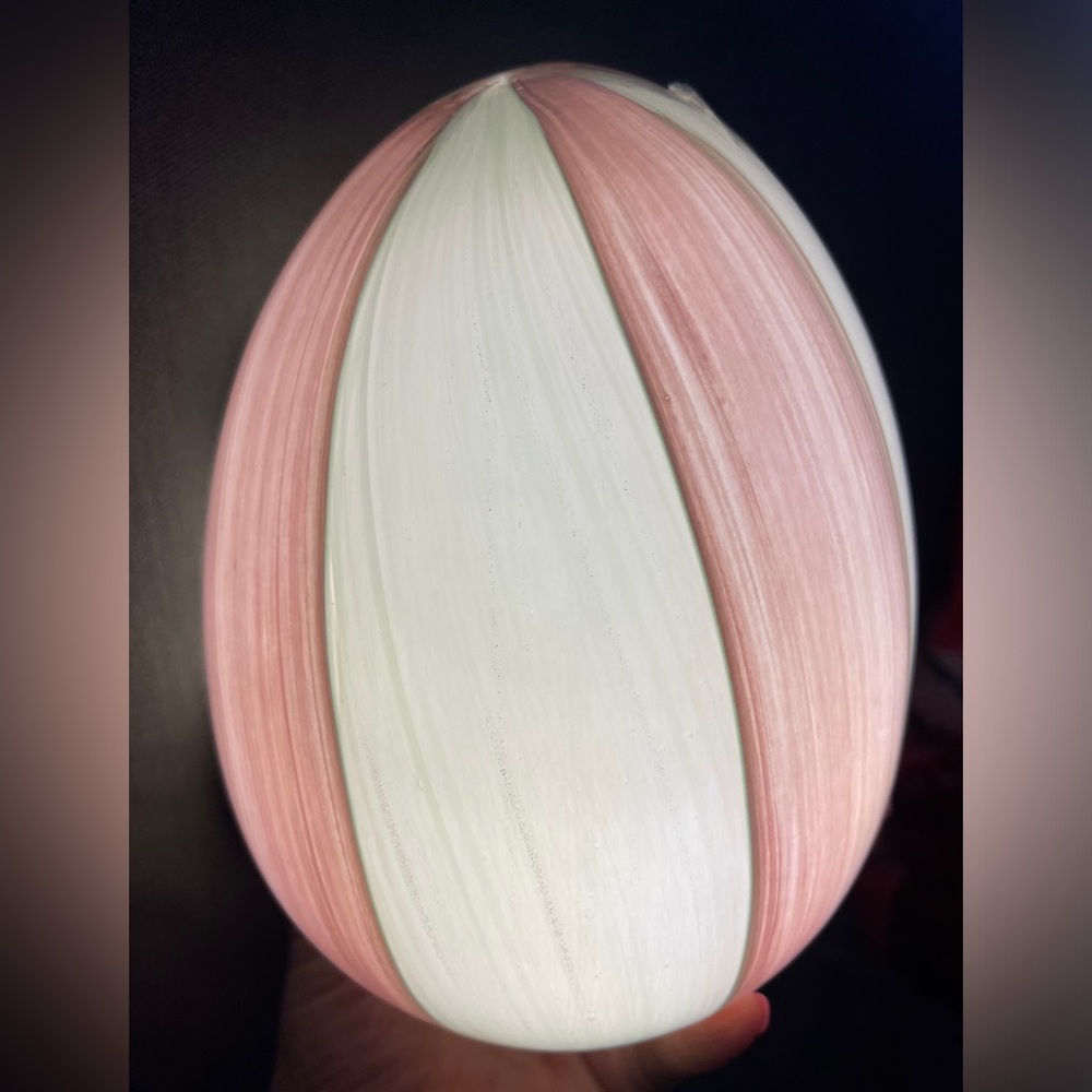 Pink & White Striped LED Light Up Glass Easter Egg, 8” NWT